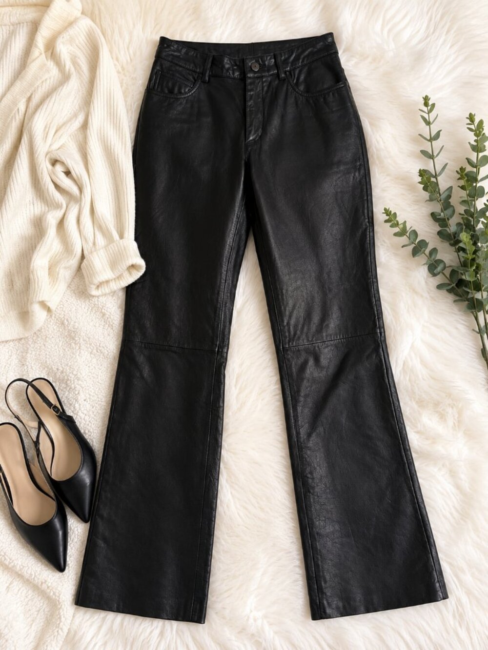 Wilsons Black Leather Bootcut Pants Size 4 Genuine Leather